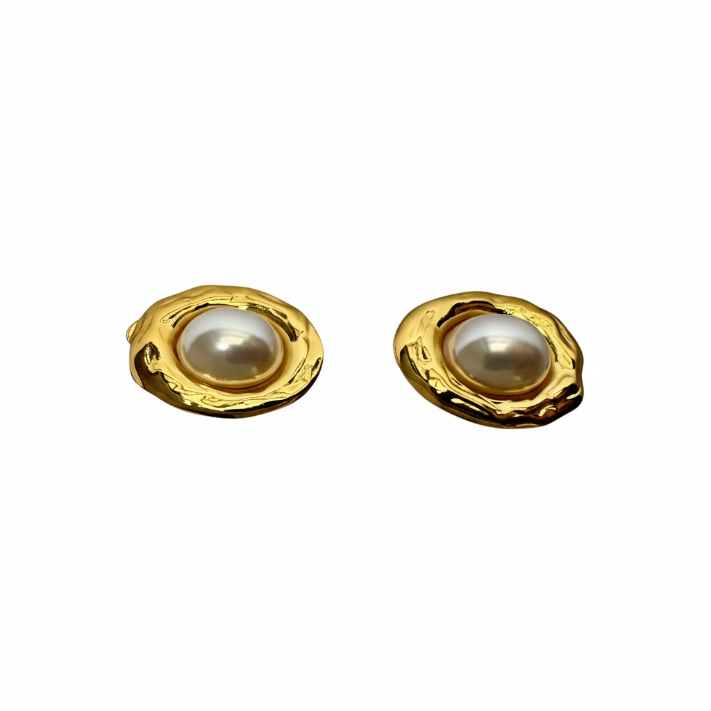 Aretes Perla Dorada Abstracción