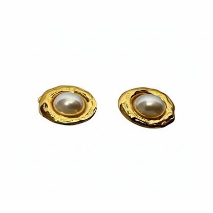 Aretes Perla Dorada Abstracción